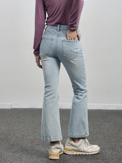 Nu Disco Flared Cropped Jeans In Light Blue