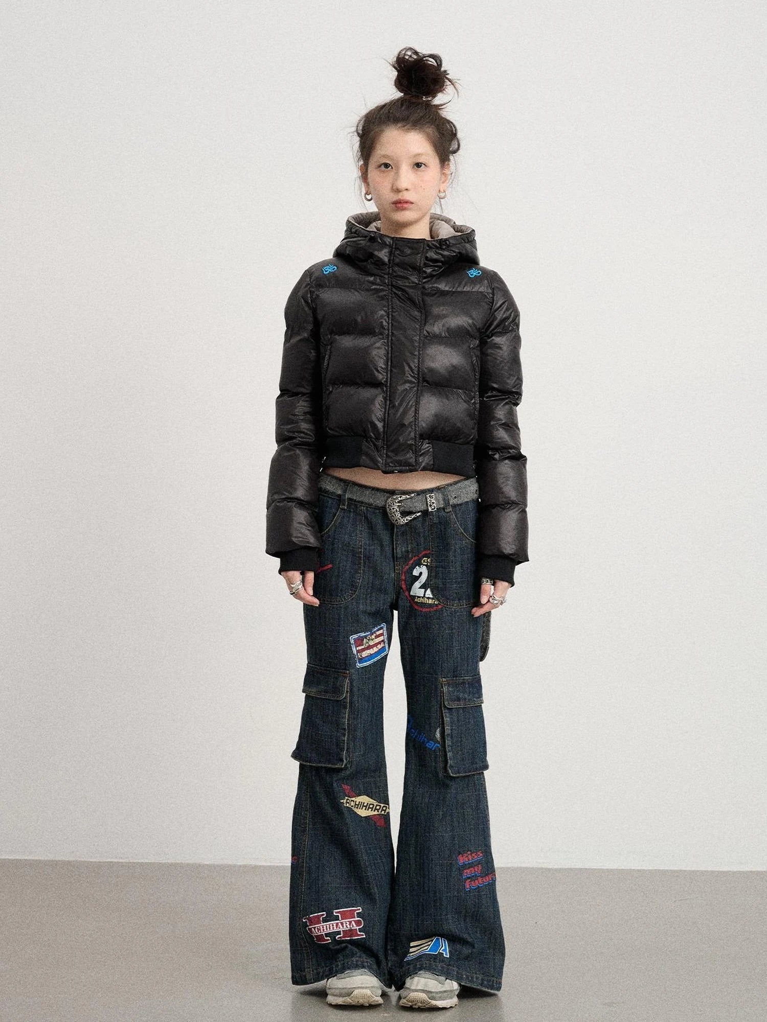 Om Embroidered Short Puffer Jacket