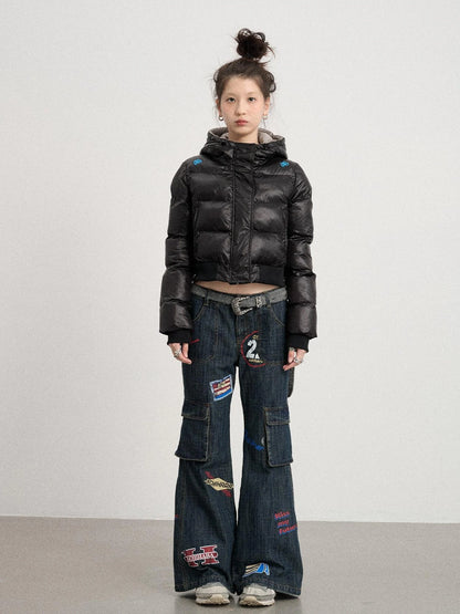 Om Embroidered Short Puffer Jacket