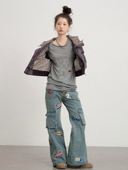 Om Embroidered Short Puffer Jacket