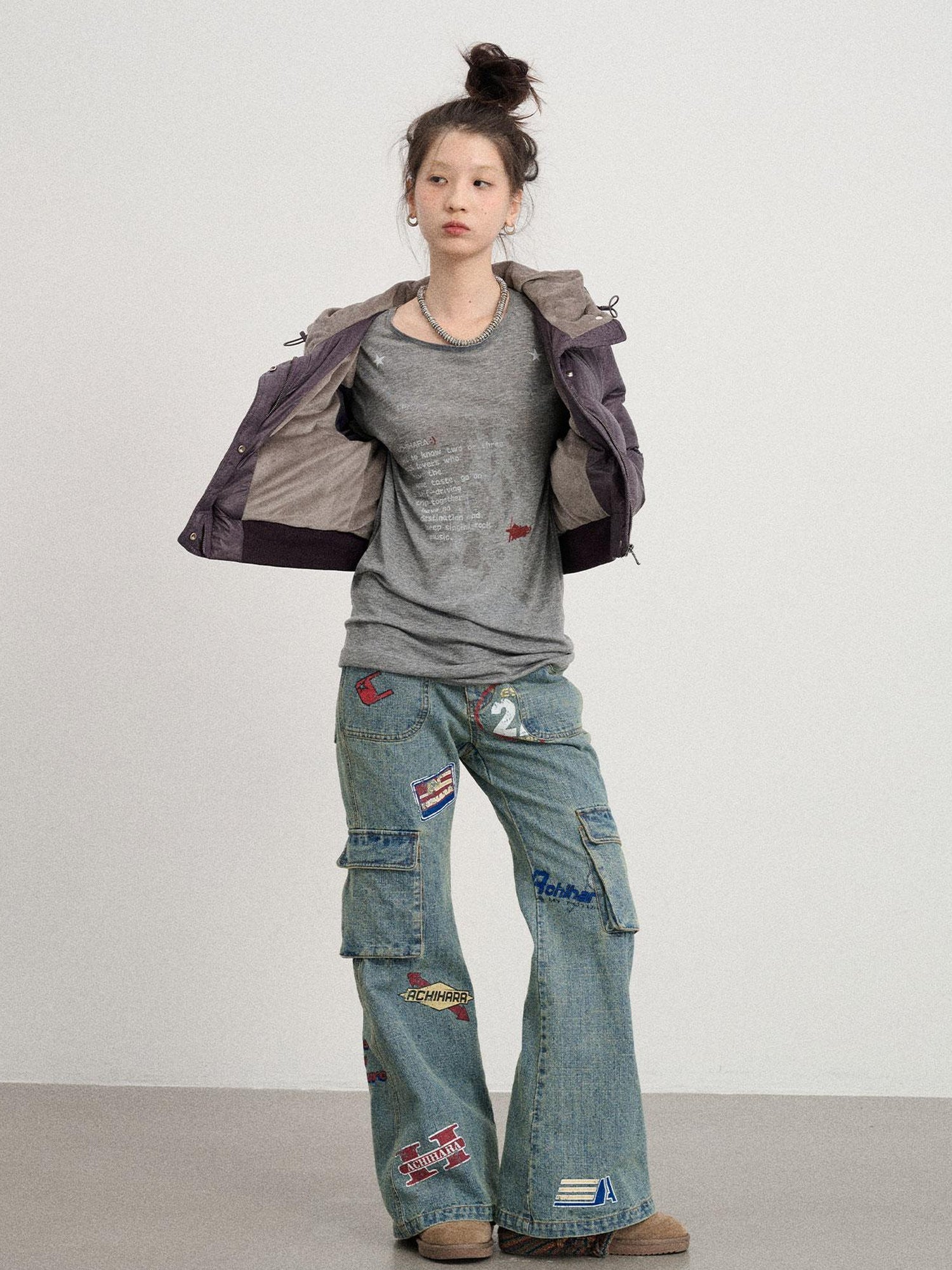 Achihara Om Embroidered Short Puffer Jacket