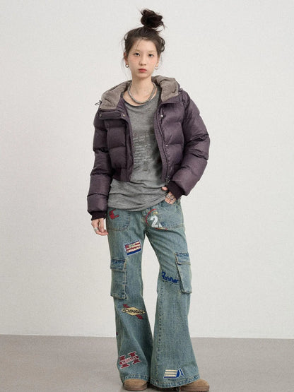 Om Embroidered Short Puffer Jacket