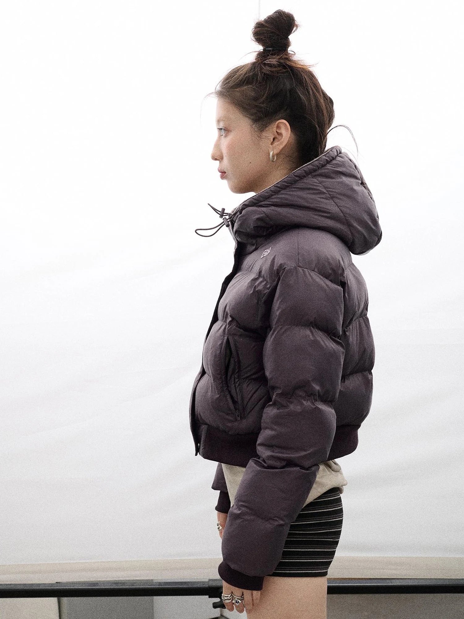 Om Embroidered Short Puffer Jacket