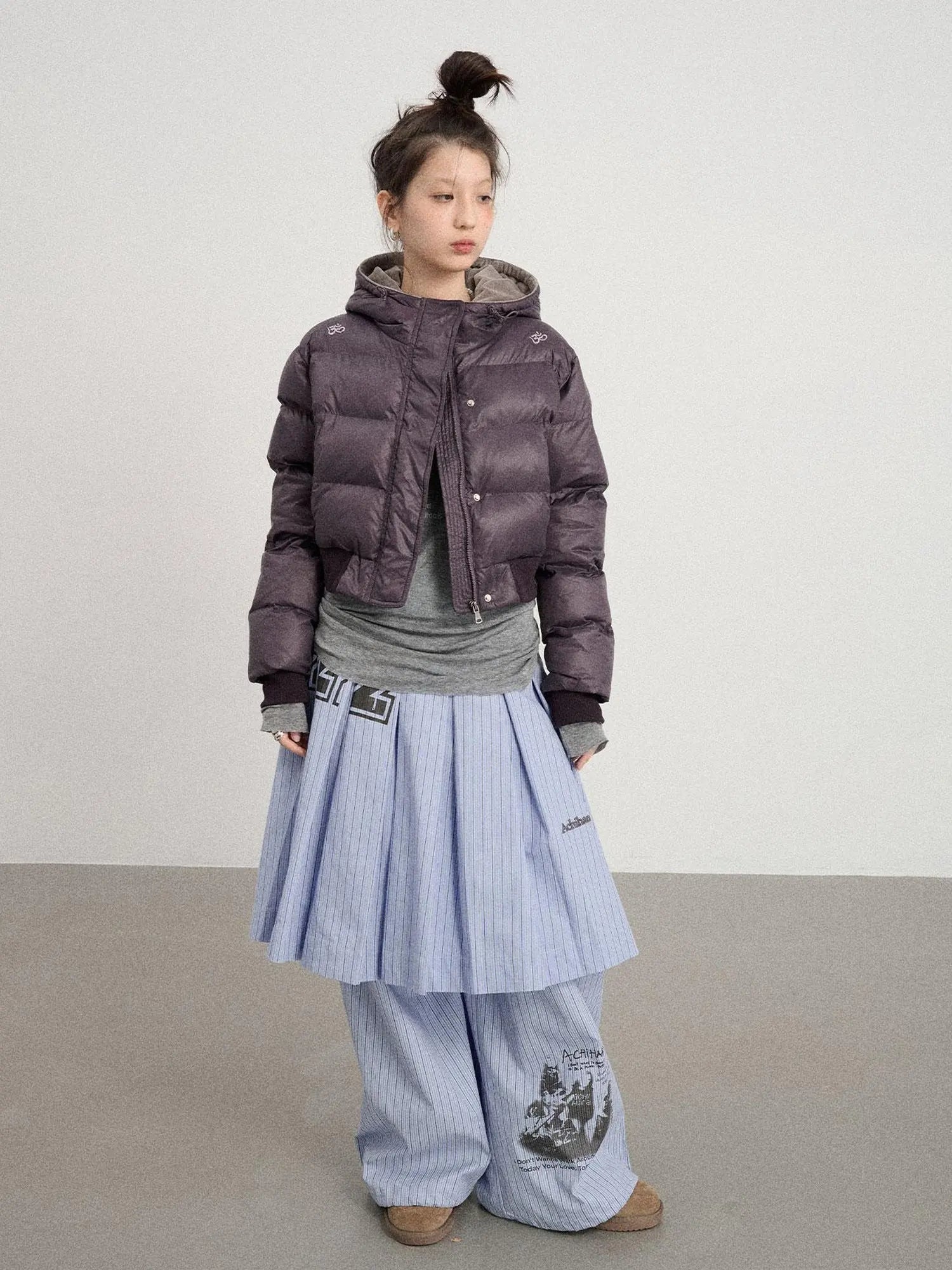 Om Embroidered Short Puffer Jacket