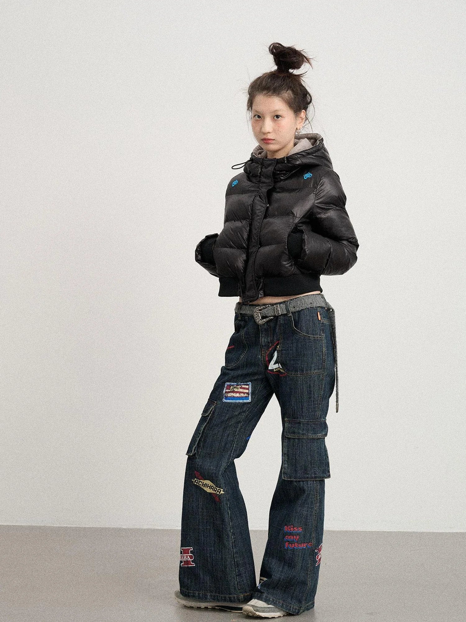 Om Embroidered Short Puffer Jacket