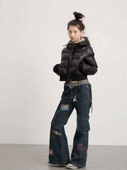 Om Embroidered Short Puffer Jacket