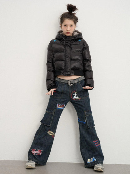 Om Embroidered Short Puffer Jacket