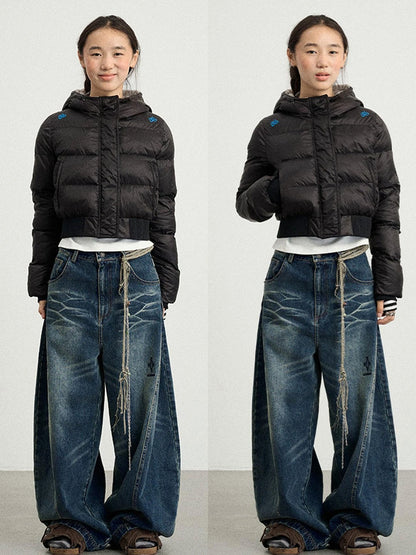 Om Embroidered Short Puffer Jacket