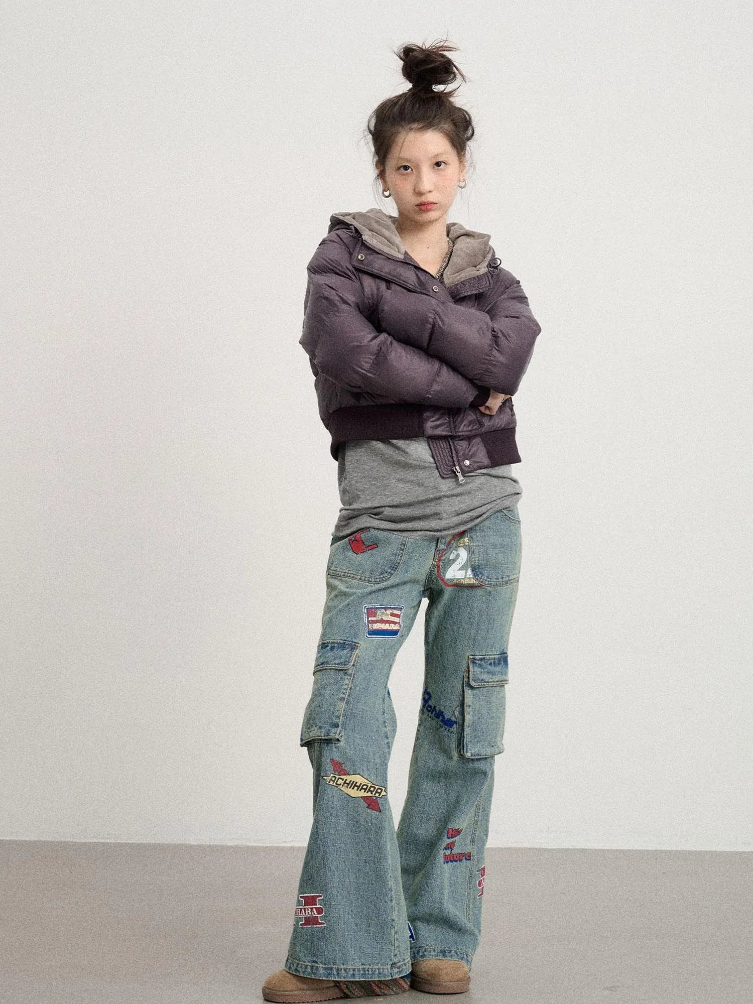 Om Embroidered Short Puffer Jacket