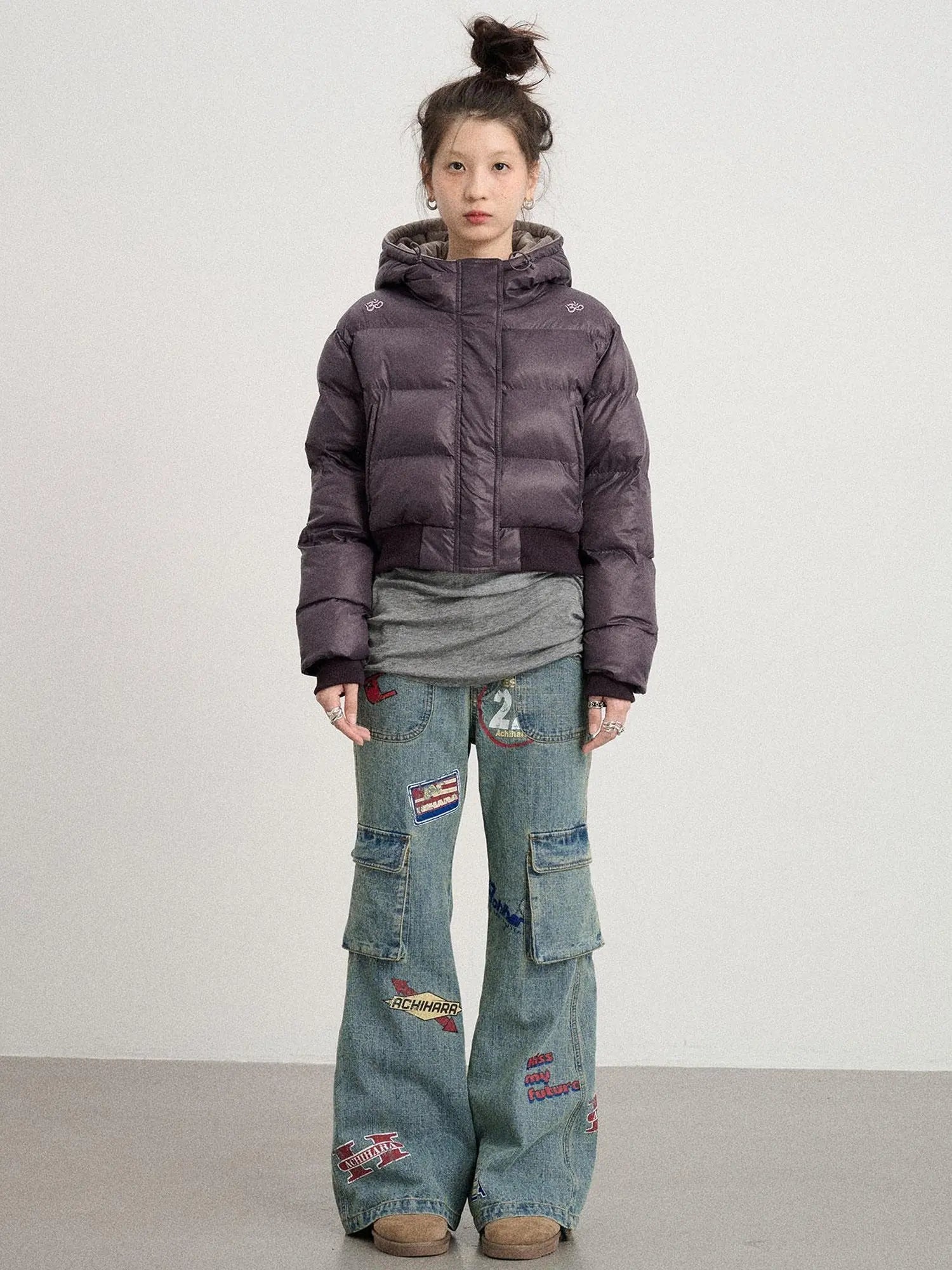 Om Embroidered Short Puffer Jacket