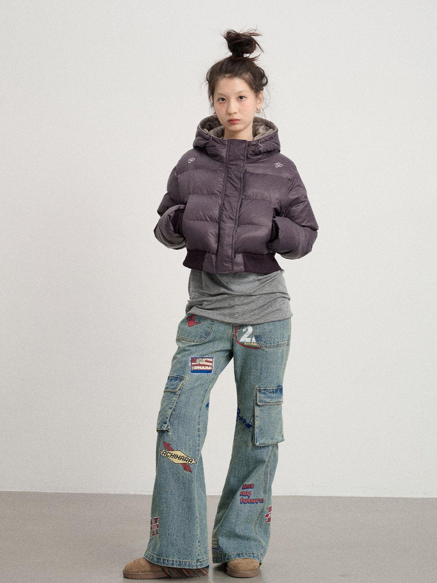 Achihara Om Embroidered Short Puffer Jacket