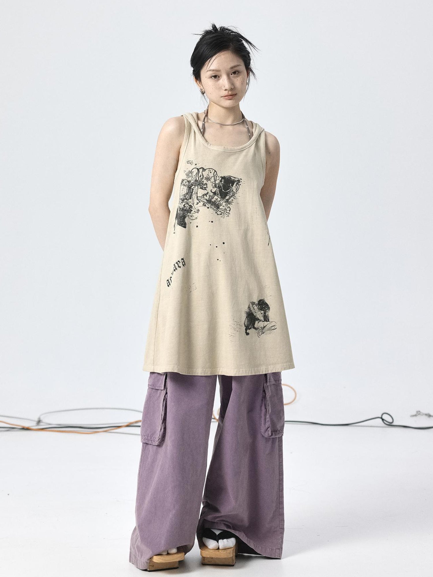 Achihara Oxidized Soap Flake A Line Hooded Sundress