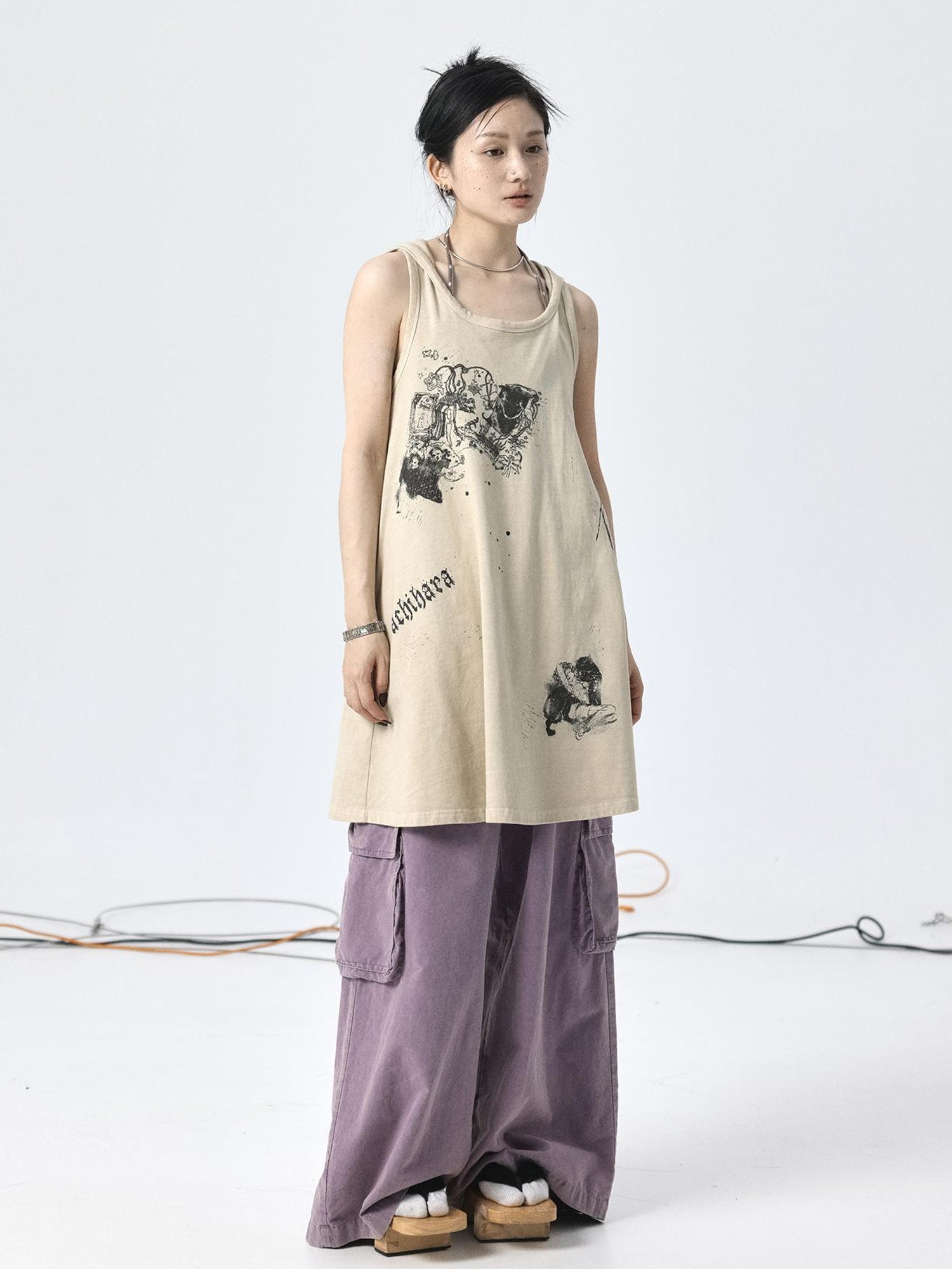 Achihara Oxidized Soap Flake A Line Hooded Sundress