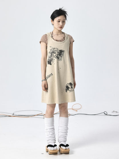 Achihara Oxidized Soap Flake A Line Hooded Sundress