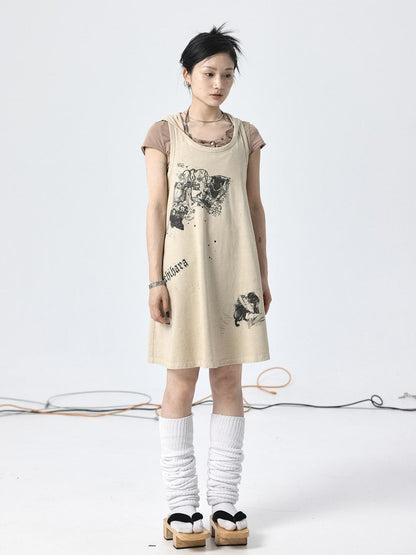Achihara Oxidized Soap Flake A Line Hooded Sundress