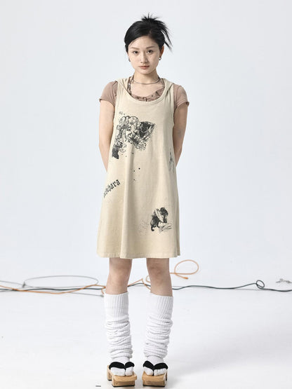 Achihara Oxidized Soap Flake A Line Hooded Sundress