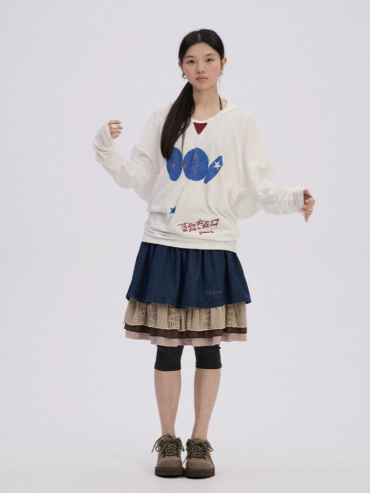 Achihara Patchwork Denim A Line Mid Rise Cotton Casual Women Mini Skirts-4