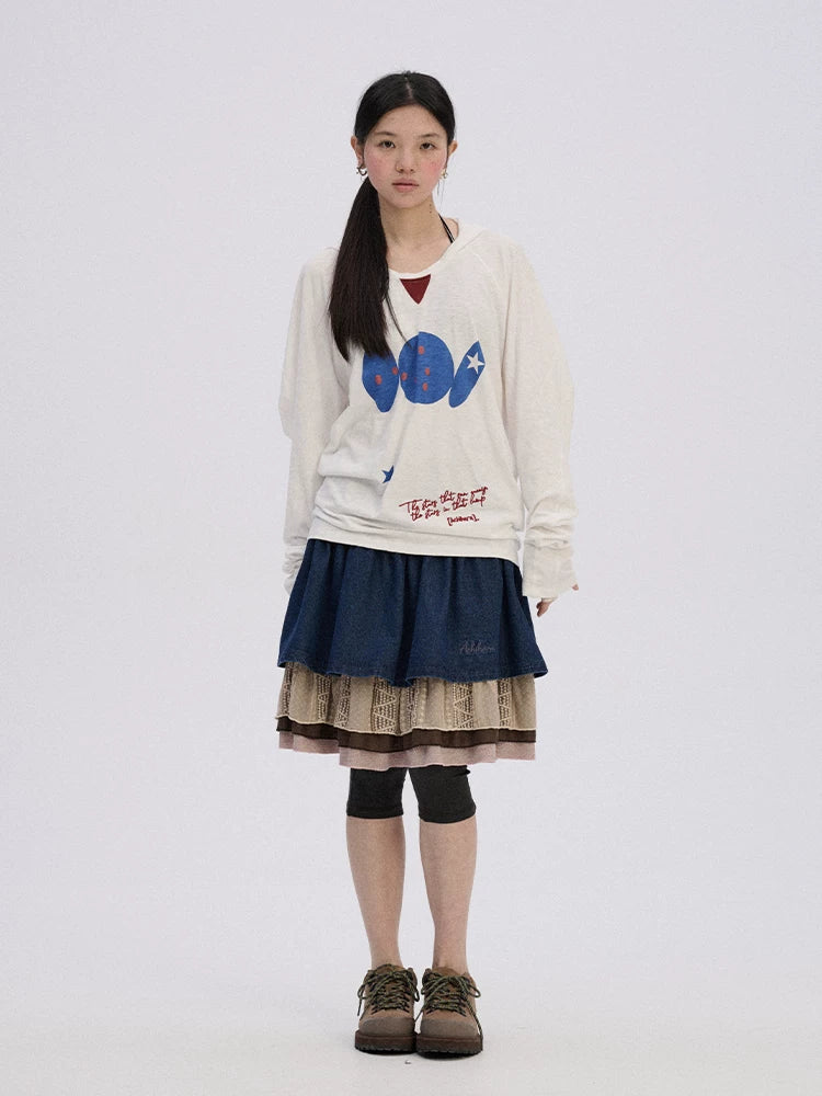Achihara Patchwork Denim A Line Mid Rise Cotton Casual Women Mini Skirts-5