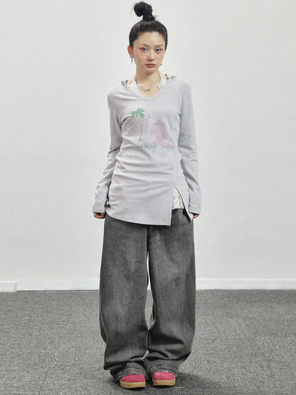 Achihara Peter Rabbit V-Neck Hooded Slim Fit Tee