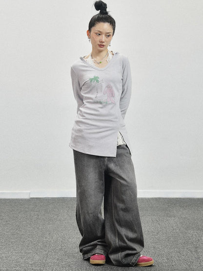 Achihara Peter Rabbit V-Neck Hooded Slim Fit Tee