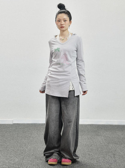 Achihara Peter Rabbit V-Neck Hooded Slim Fit Tee