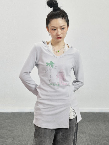 Achihara Peter Rabbit V-Neck Hooded Slim Fit Tee