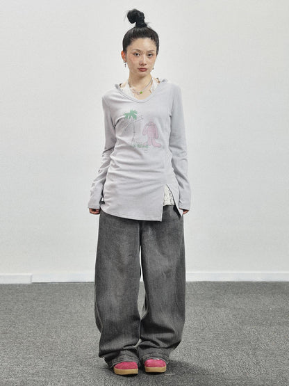 Achihara Peter Rabbit V-Neck Hooded Slim Fit Tee