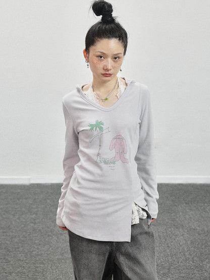 Achihara Peter Rabbit V-Neck Hooded Slim Fit Tee