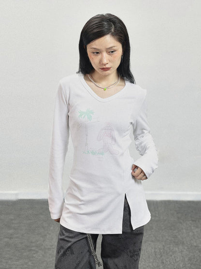 Achihara Peter Rabbit V-Neck Hooded Slim Fit Tee