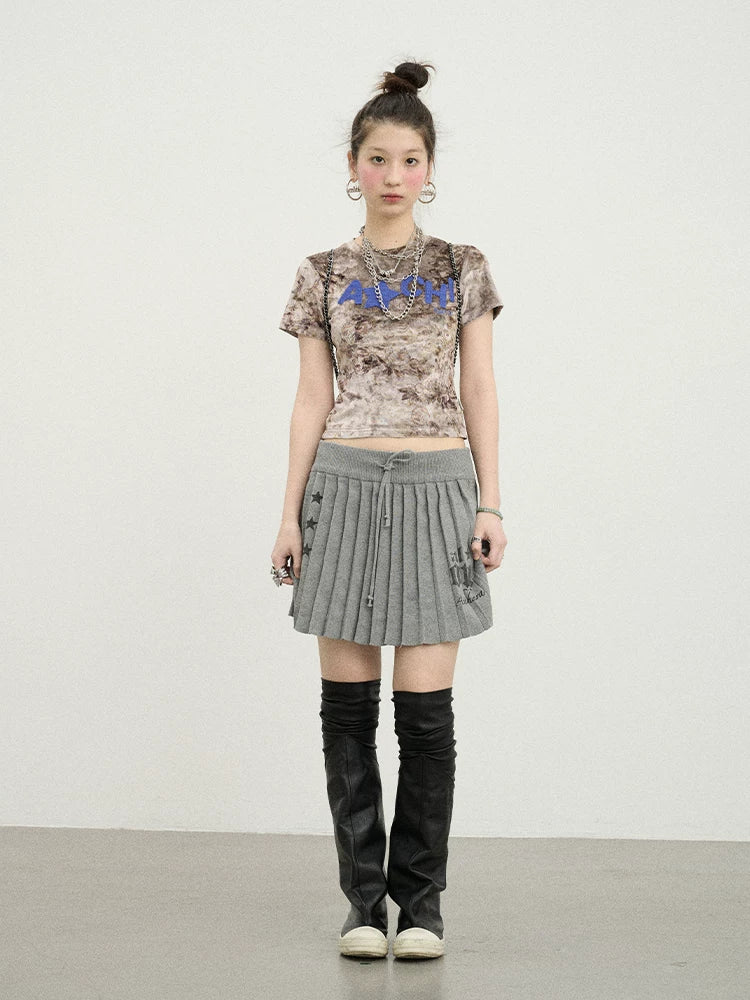 Achihara Pinecone Velvet Tee Retro Print Slim Fit Short Sleeve-1