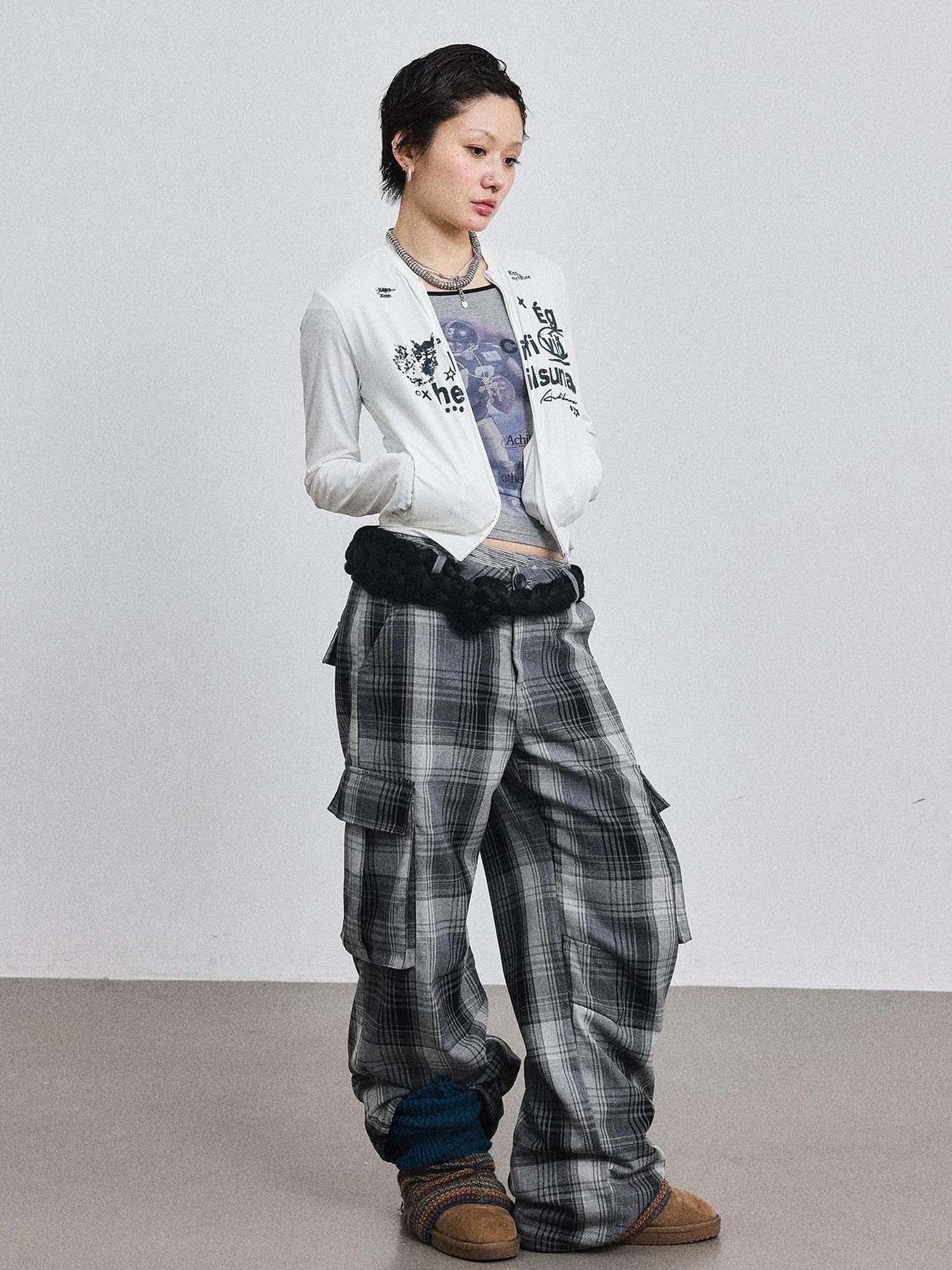 Achihara Pixel Grid Wide Leg Lounge Pants