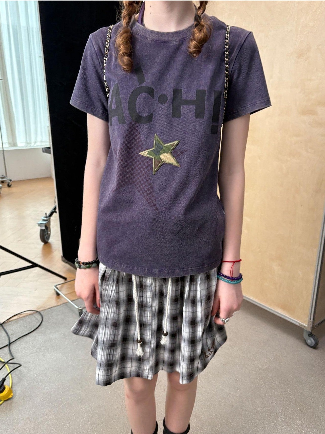 Achihara Plaid Star Print Oversized Women&