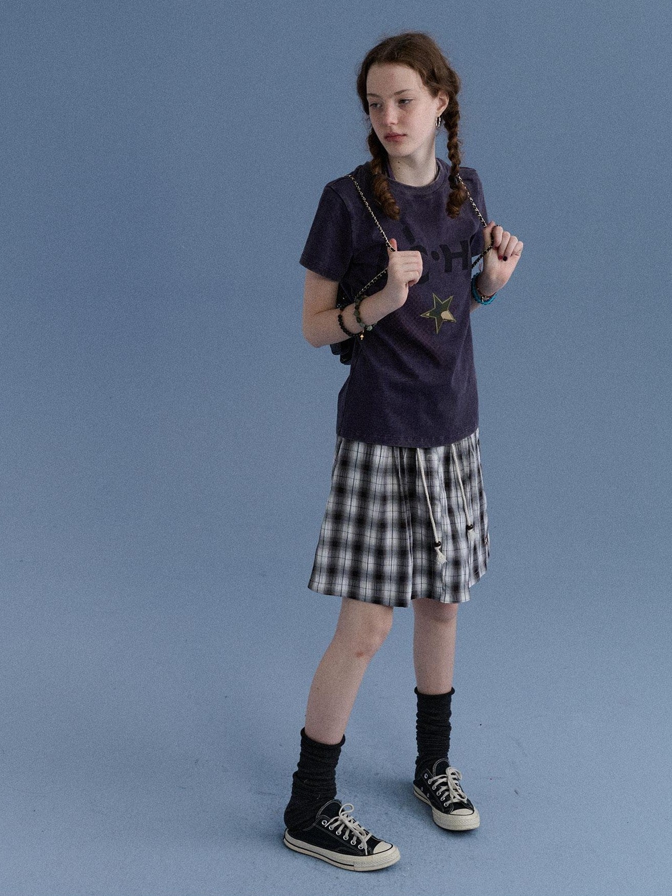 Achihara Plaid Star Print Oversized Women&