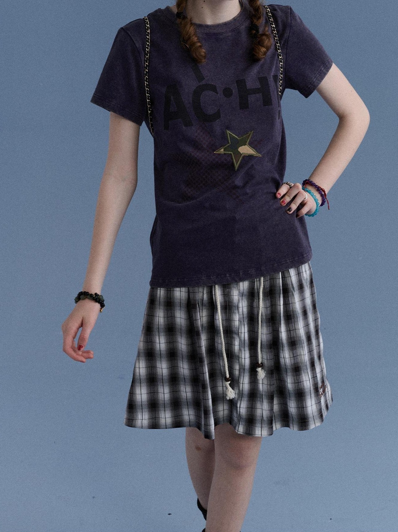 Achihara Plaid Star Print Oversized Women&