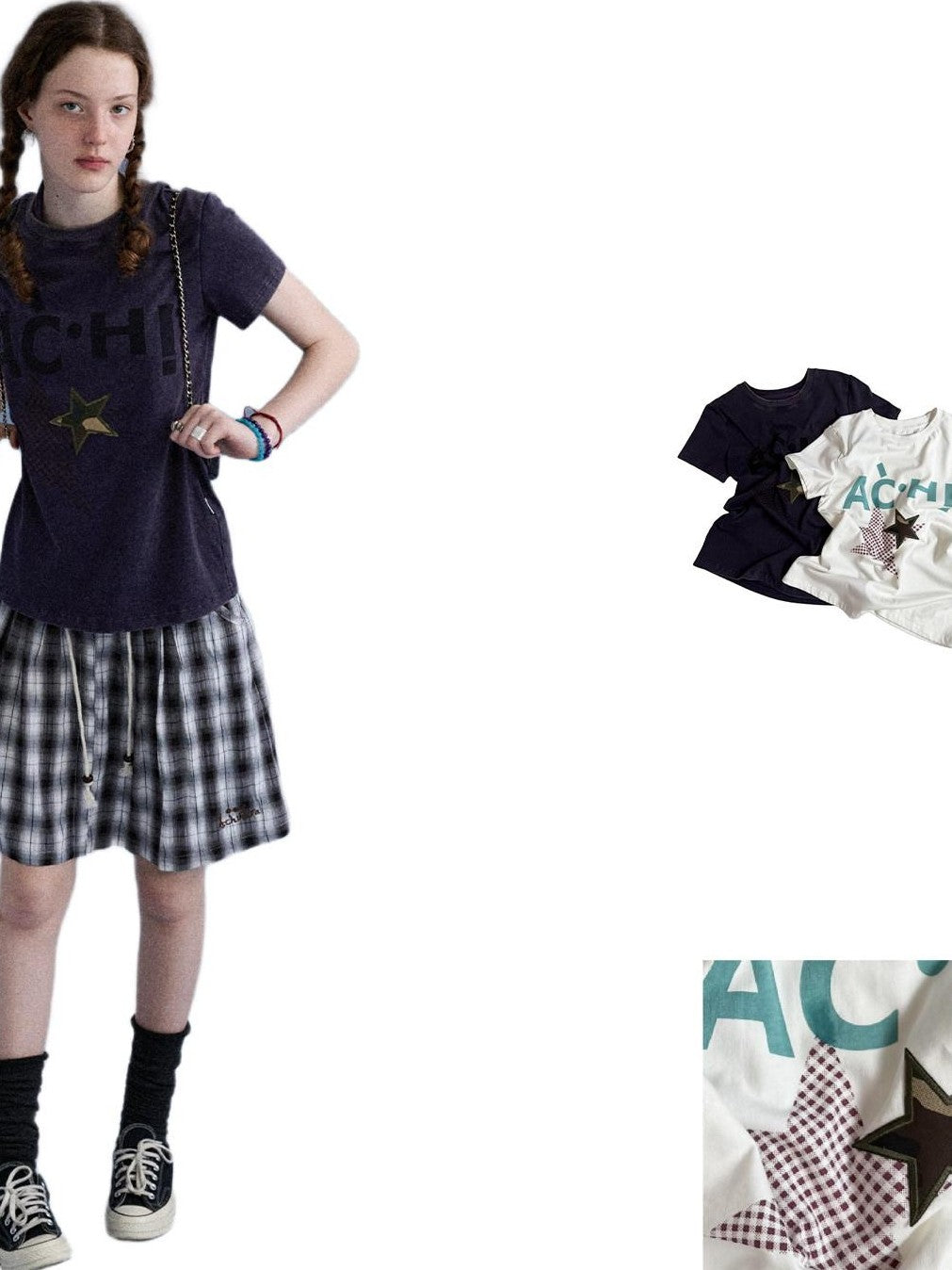 Achihara Plaid Star Print Oversized Women&