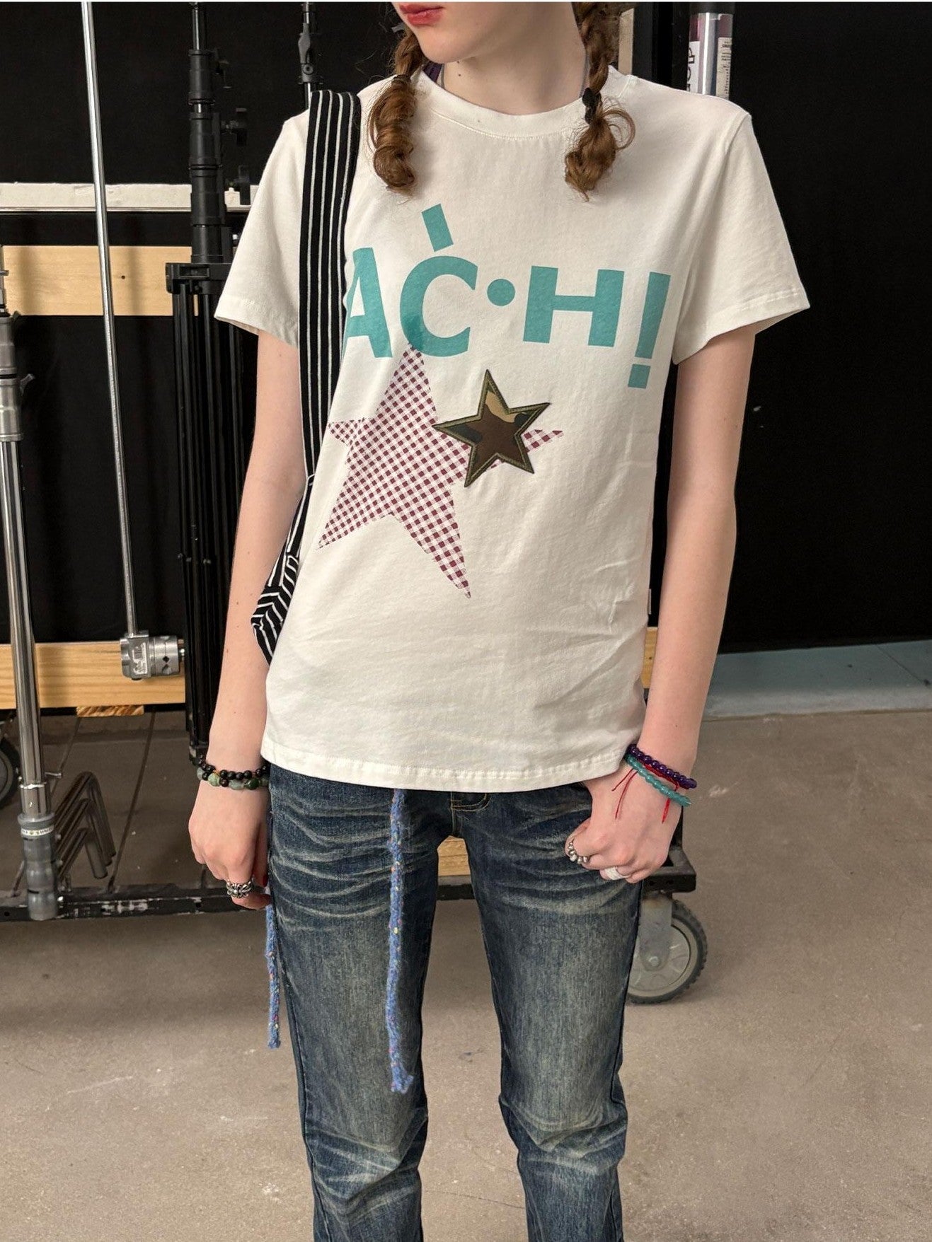Achihara Plaid Star Print Oversized Women&
