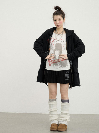 Achihara Plasmatics Punk Band Distressed Cropped Hoodie Dress