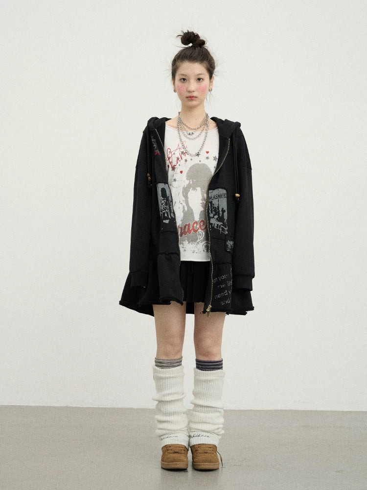 Achihara Plasmatics Punk Band Distressed Cropped Hoodie Dress-2