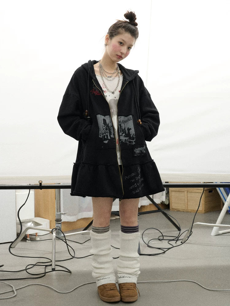Achihara Plasmatics Punk Band Distressed Cropped Hoodie Dress-4