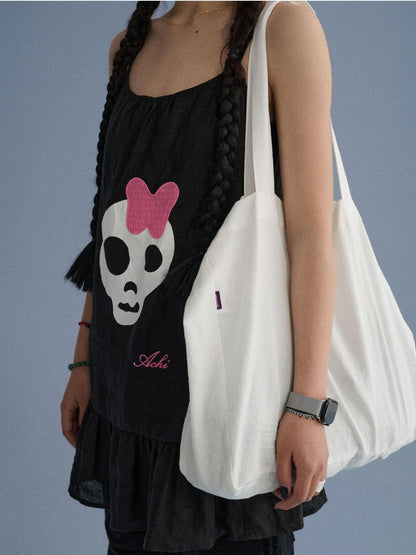 Achihara Pleated Linen Shoulder Tote Trendy Single Strap Casual Youth Solid Handbags