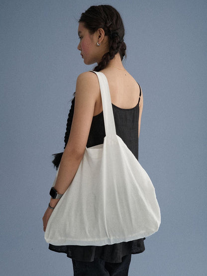 Achihara Pleated Linen Shoulder Tote Trendy Single Strap Casual Youth Solid Handbags