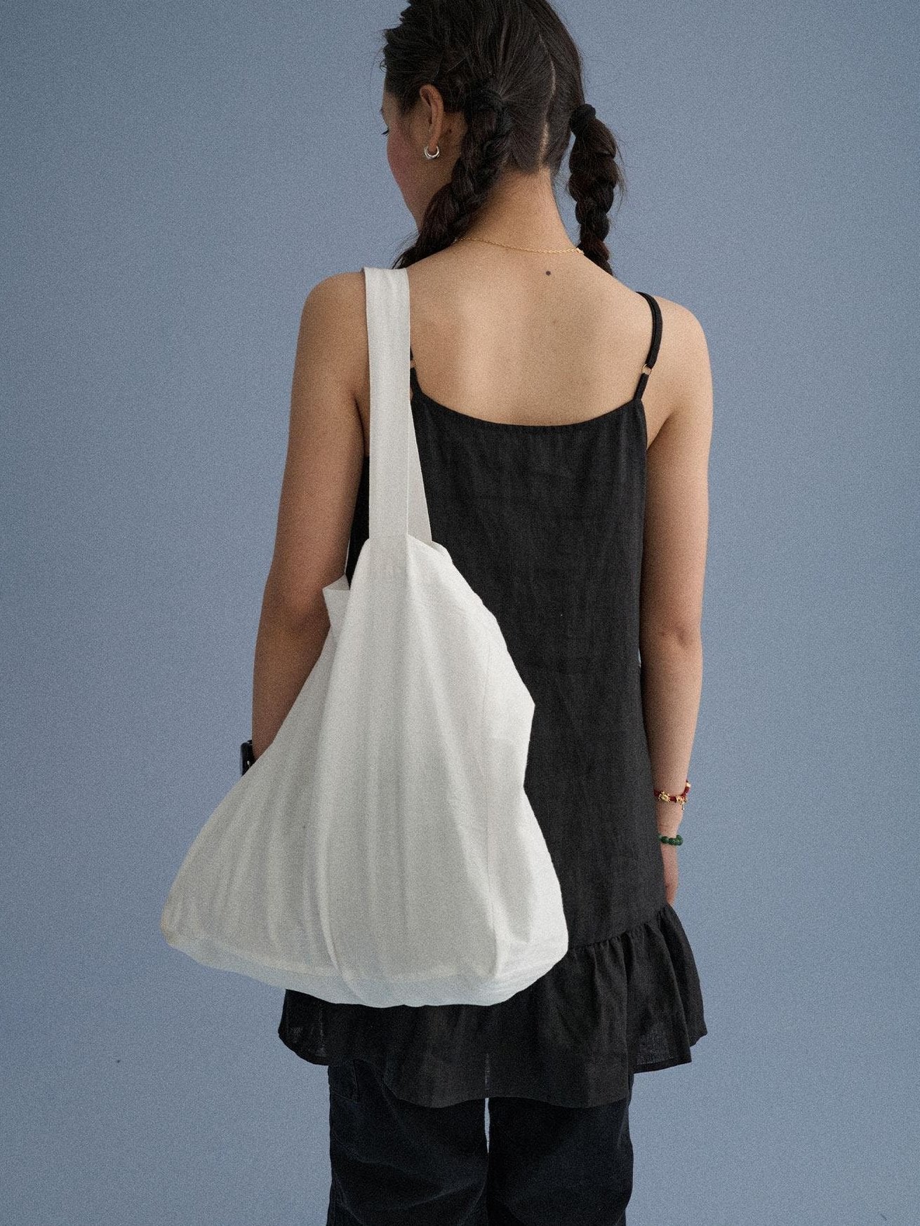 Achihara Pleated Linen Shoulder Tote Trendy Single Strap Casual Youth Solid Handbags