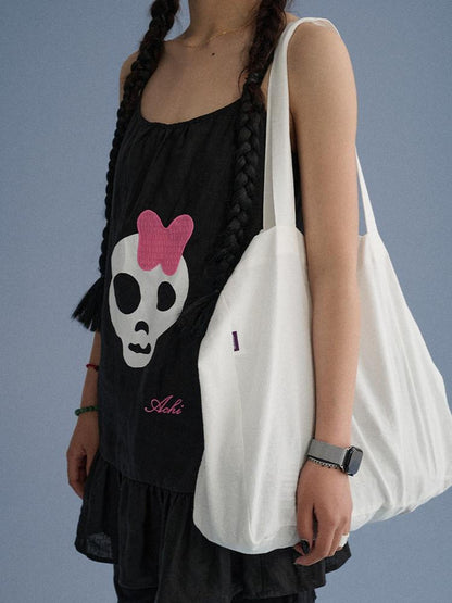 Achihara Pleated Linen Shoulder Tote Trendy Single Strap Casual Youth Solid Handbags