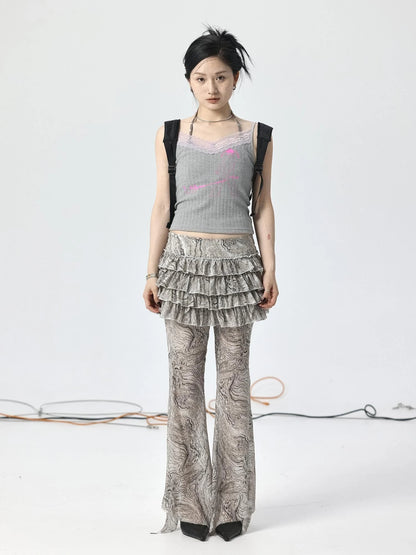 Pleated Skirt &amp; Flared Pants Set In Blending Colors For All Seasons