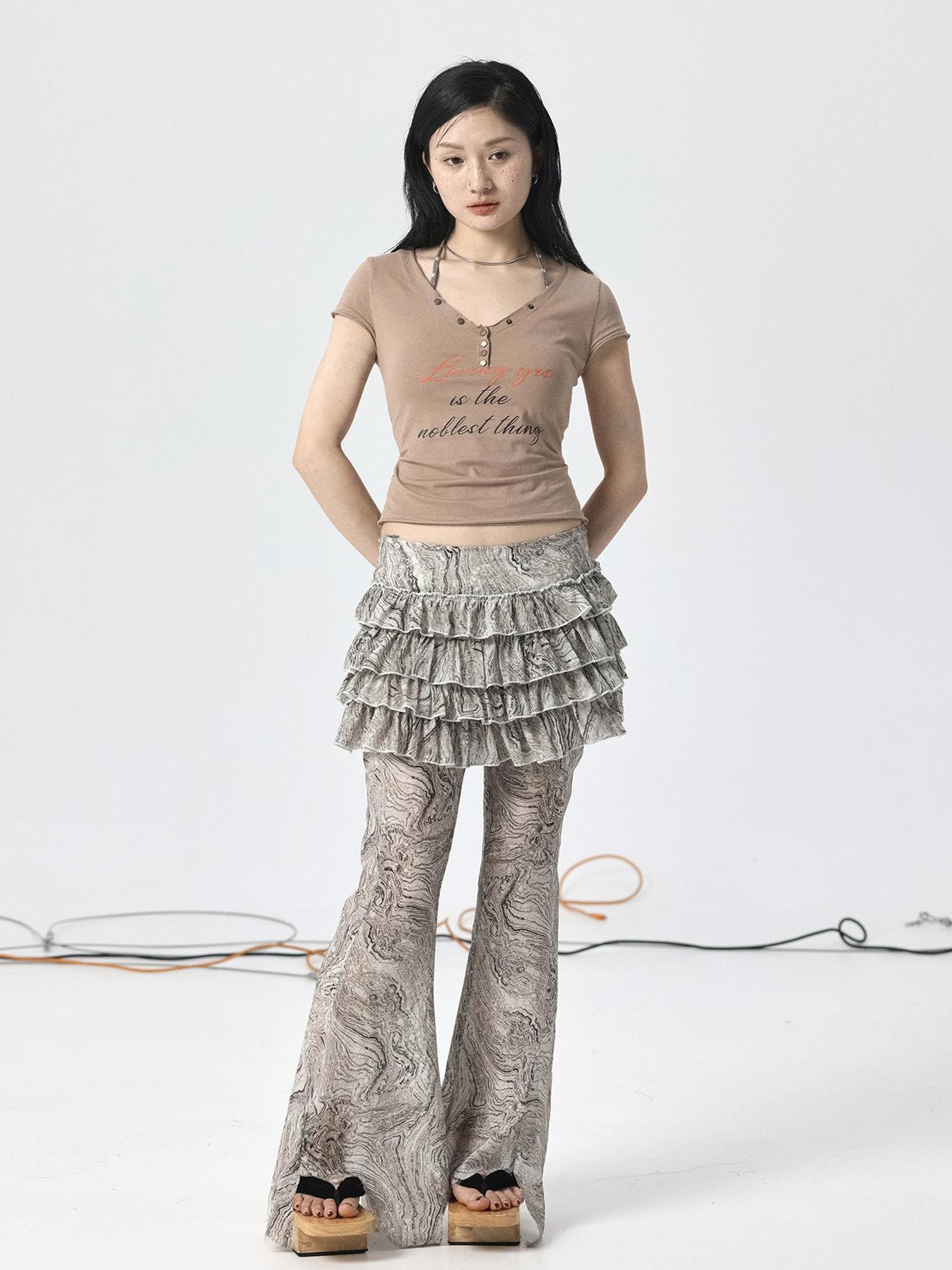 Achihara Pleated Skirt &amp; Flared Pants Set In Blending Colors For All Seasons