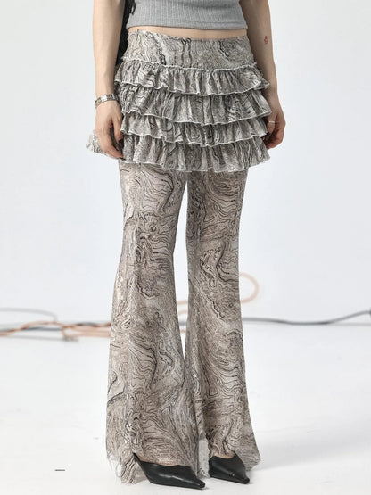 Pleated Skirt &amp; Flared Pants Set In Blending Colors For All Seasons