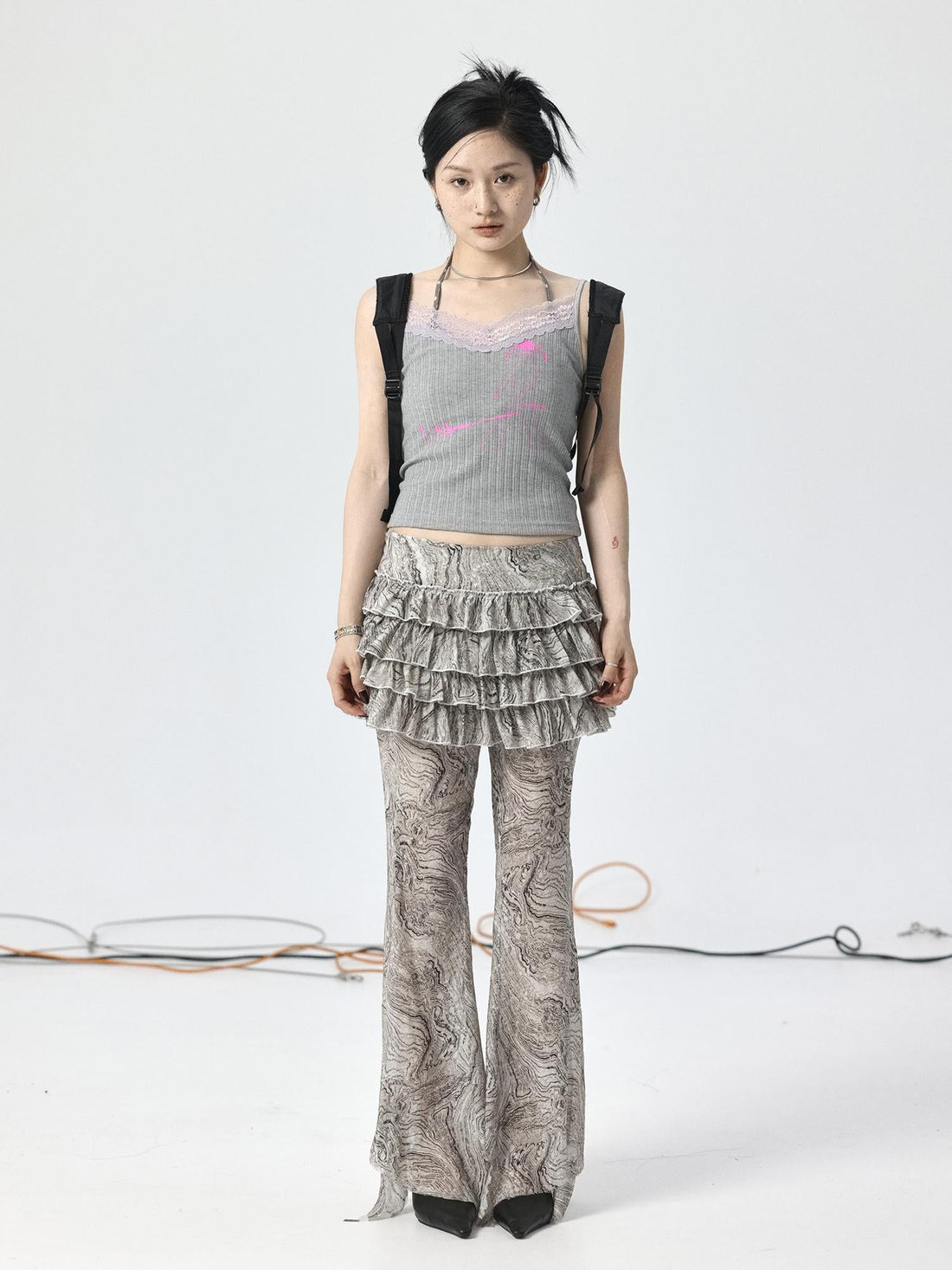 Achihara Pleated Skirt &amp; Flared Pants Set In Blending Colors For All Seasons