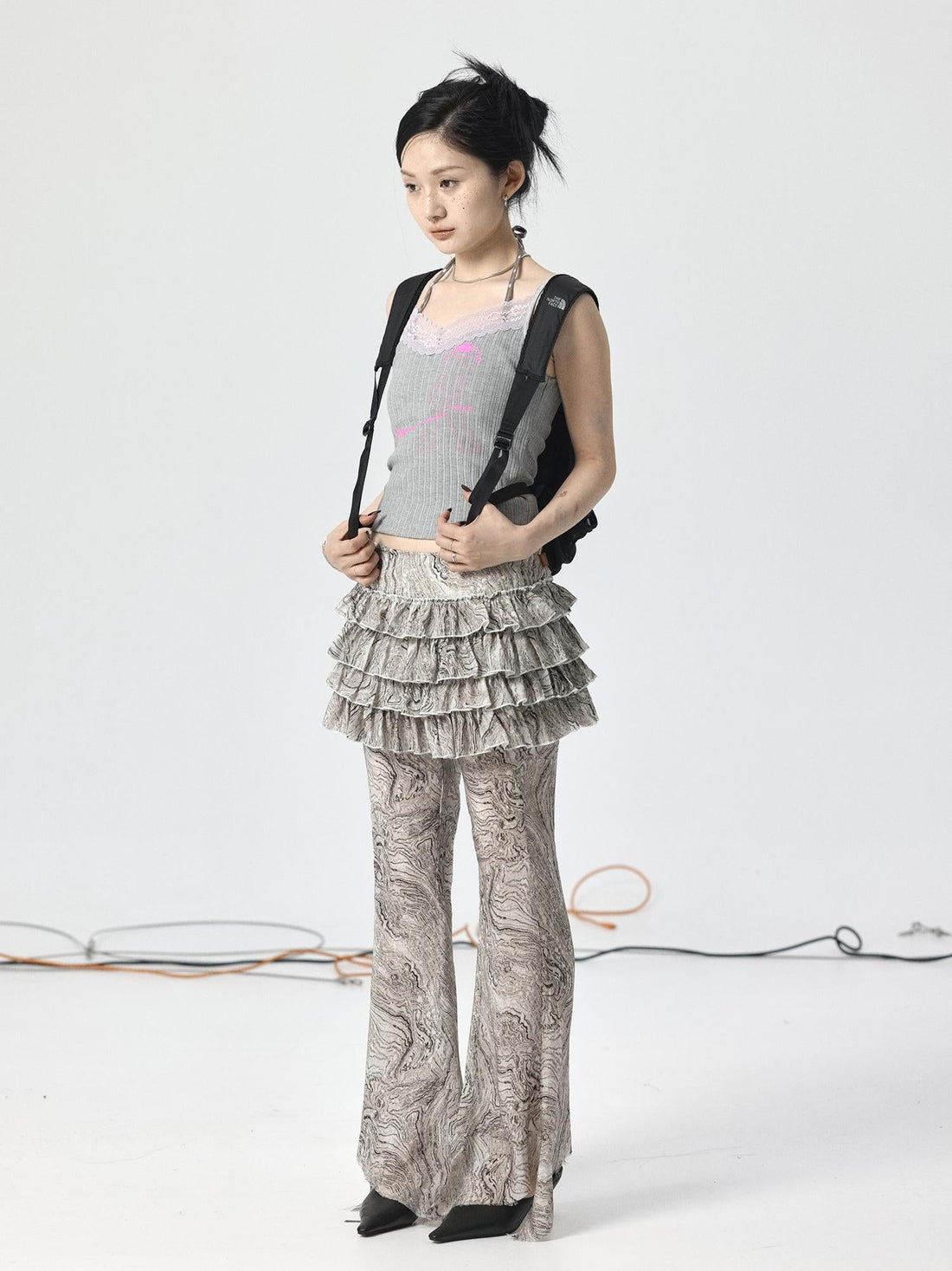 Achihara Pleated Skirt &amp; Flared Pants Set In Blending Colors For All Seasons
