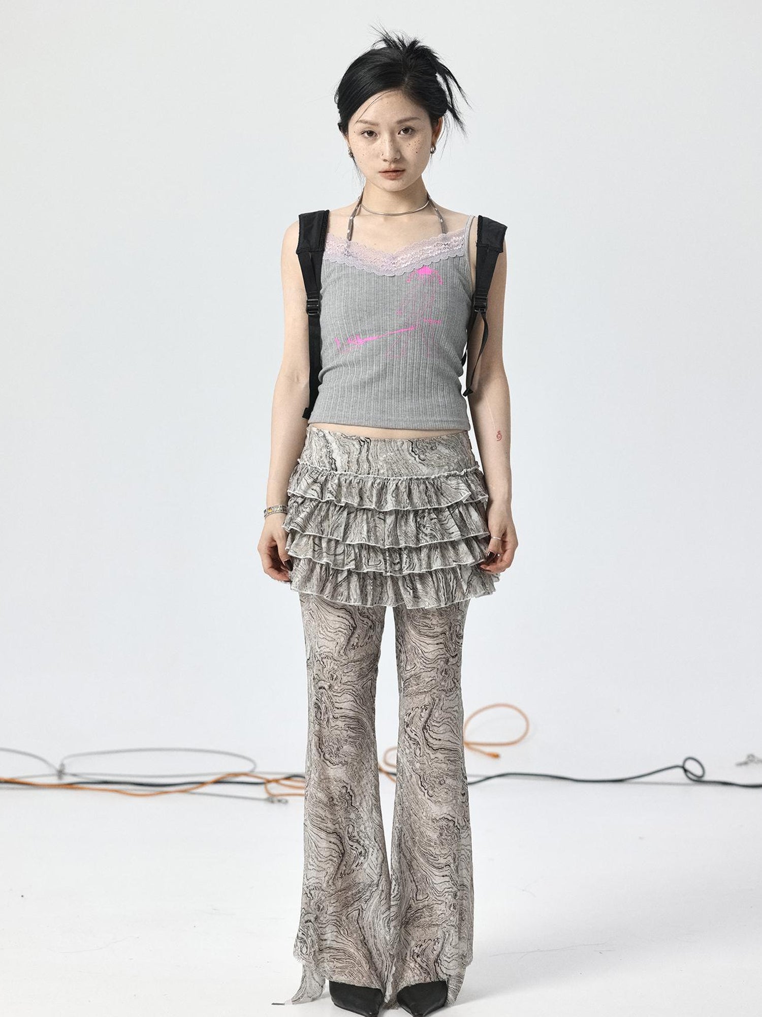 Achihara Pleated Skirt &amp; Flared Pants Set In Blending Colors For All Seasons