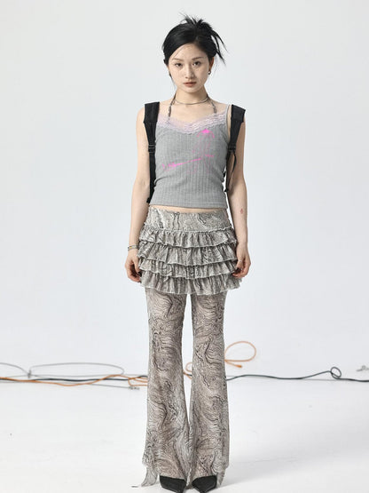 Achihara Pleated Skirt &amp; Flared Pants Set In Blending Colors For All Seasons